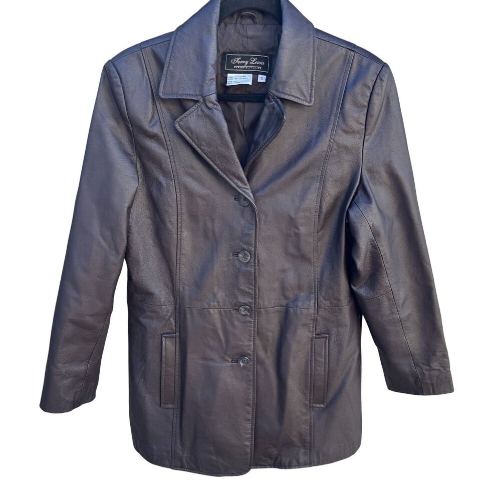 Terry Lewis Vintage 90s‎ Minimalist Quiet Luxury Leather Blazer Jacket Brown S